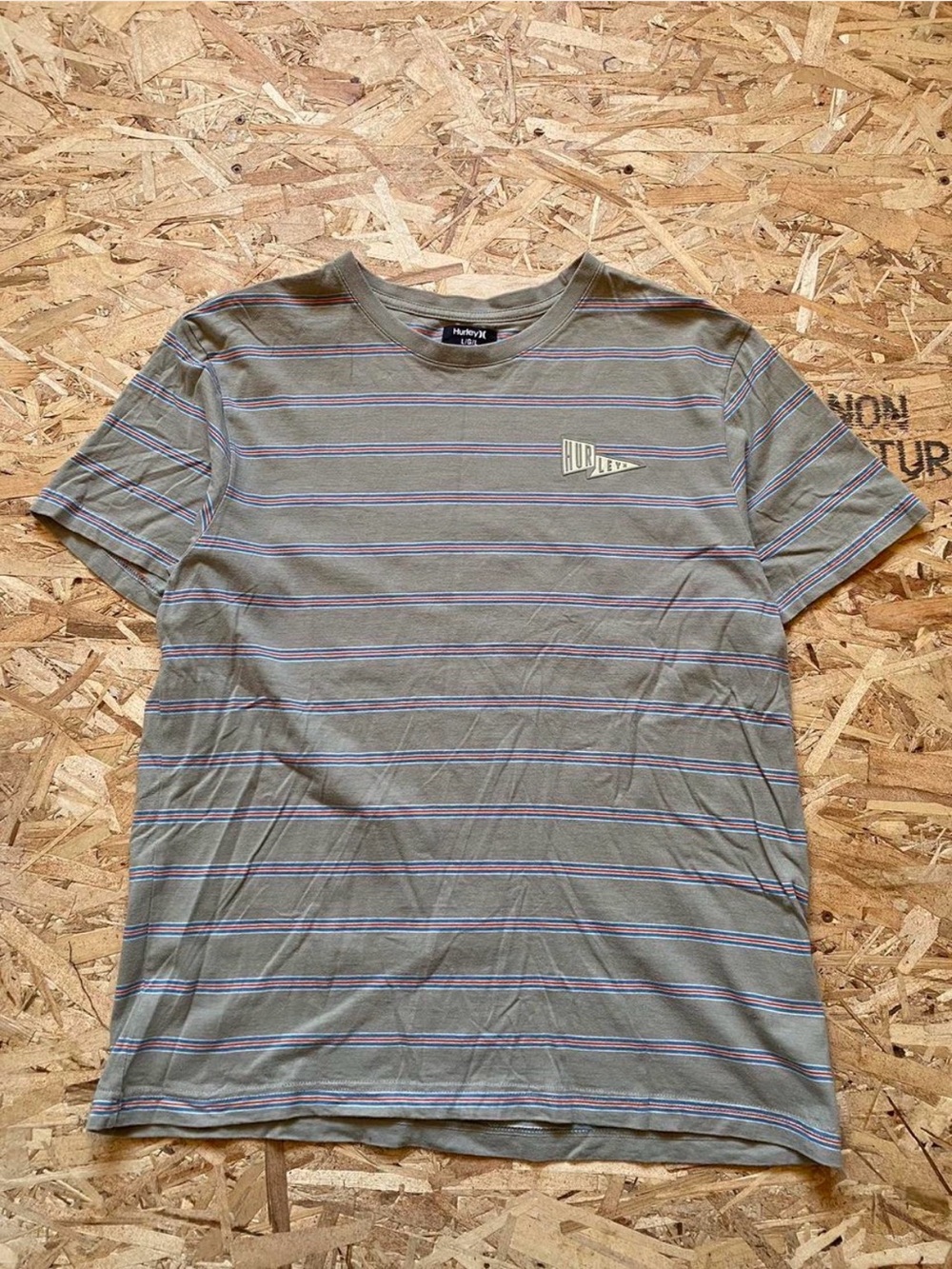 Hurley Olive Green Striped Short Sleeve Tee